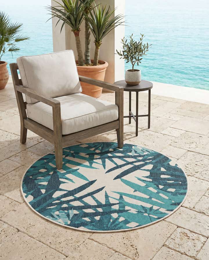 4' x 4' Easy-Clean Botanical Indoor / Outdoor Round Rug