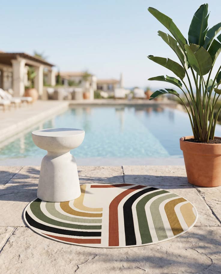 Detail image of 3' x 3' Easy-Clean Modern Indoor / Outdoor Round Rug