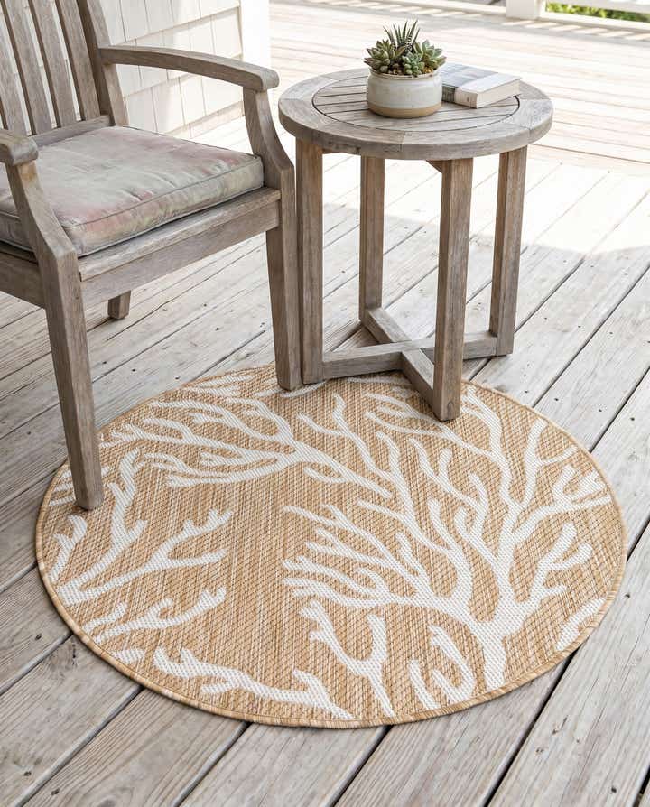 3' x 3' Easy-Clean Coastal Indoor / Outdoor Round Rug