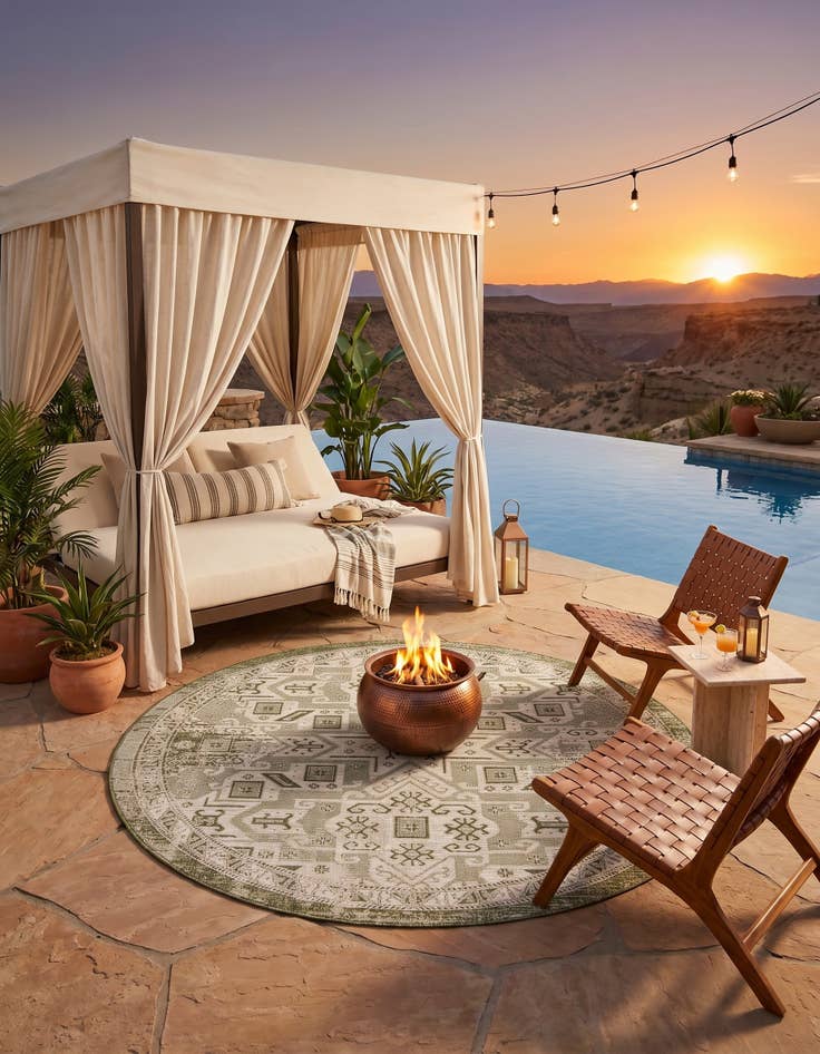 Detail image of 7' 10 x 7' 10 Easy-Clean Aztec Indoor / Outdoor Round Rug