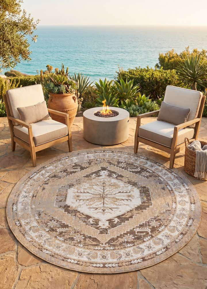 10' x 10' Easy-Clean Traditional Indoor / Outdoor Round Rug
