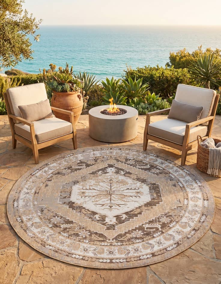 Detail image of 10' x 10' Easy-Clean Traditional Indoor / Outdoor Round Rug