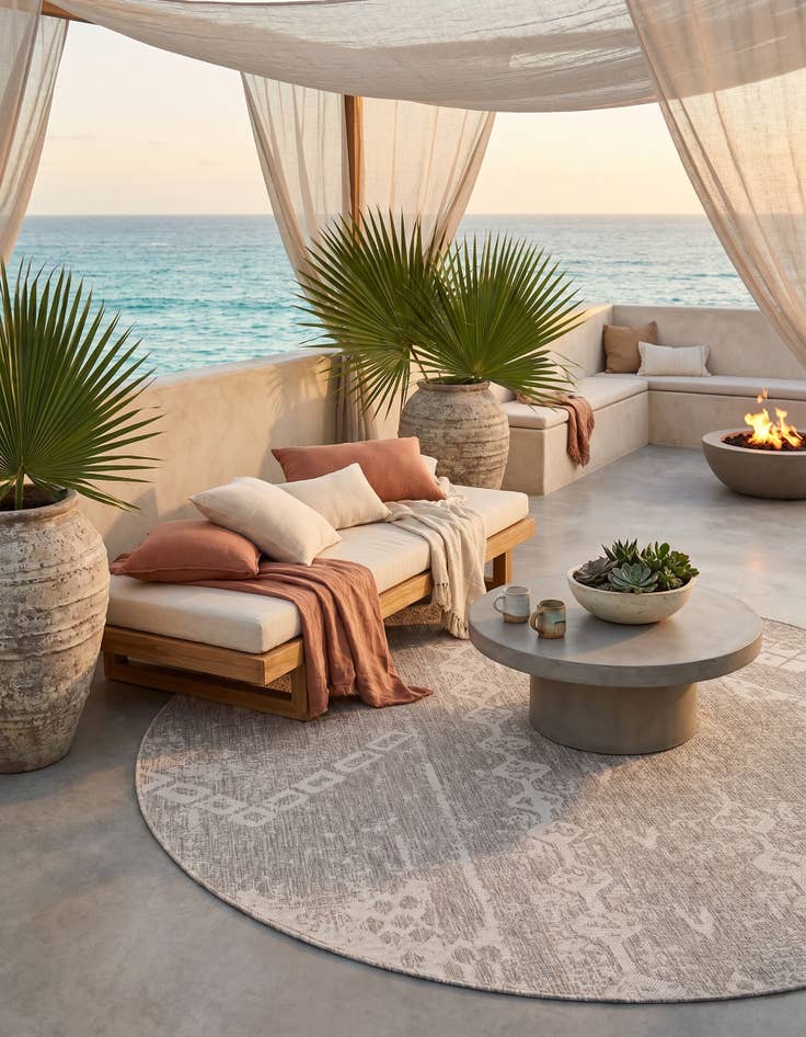 Detail image of 6' x 6' Easy-Clean Bohemian Indoor / Outdoor Round Rug