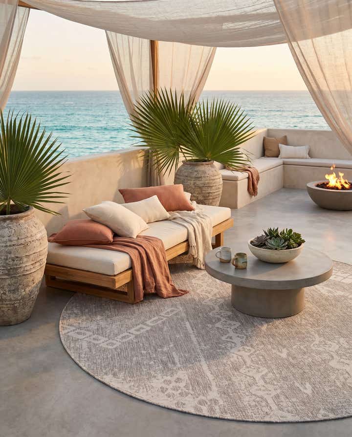 6' x 6' Easy-Clean Bohemian Indoor / Outdoor Round Rug