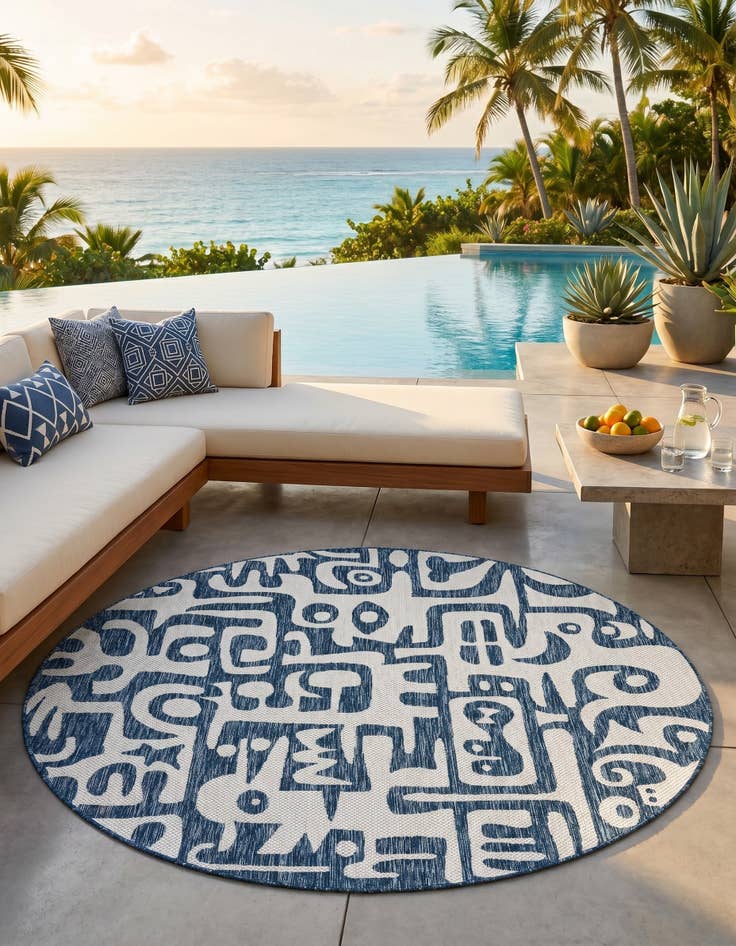 Detail image of 6' x 6' Easy-Clean Modern Indoor / Outdoor Round Rug
