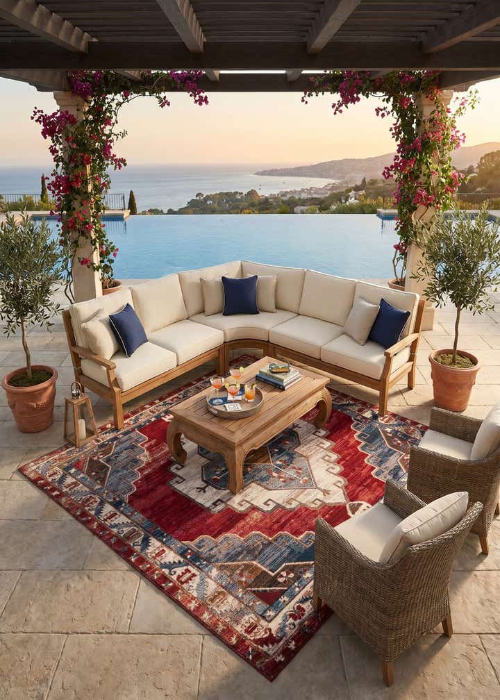 7' 10 x 7' 10 Easy-Clean Traditional Indoor / Outdoor Square Rug