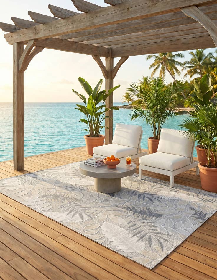 Detail image of 6' 4 x 9' Easy-Clean Botanical Indoor / Outdoor Rug