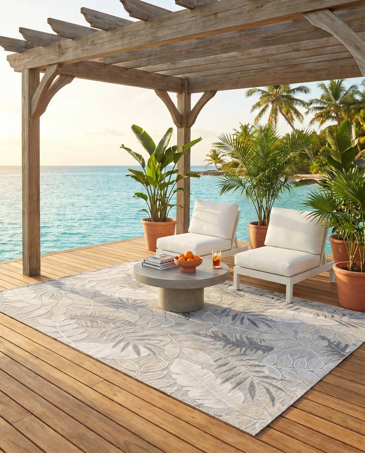 Detail image of 6' 4 x 9' Easy-Clean Botanical Indoor / Outdoor Rug