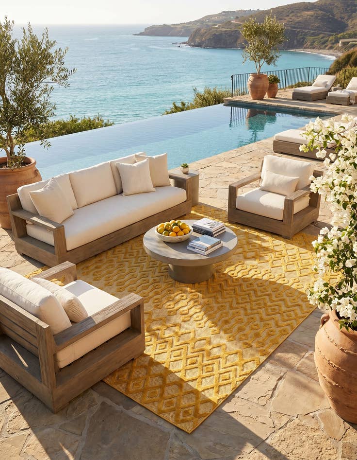 Detail image of 9' x 12' Easy-Clean Trellis Textured Indoor / Outdoor Rug