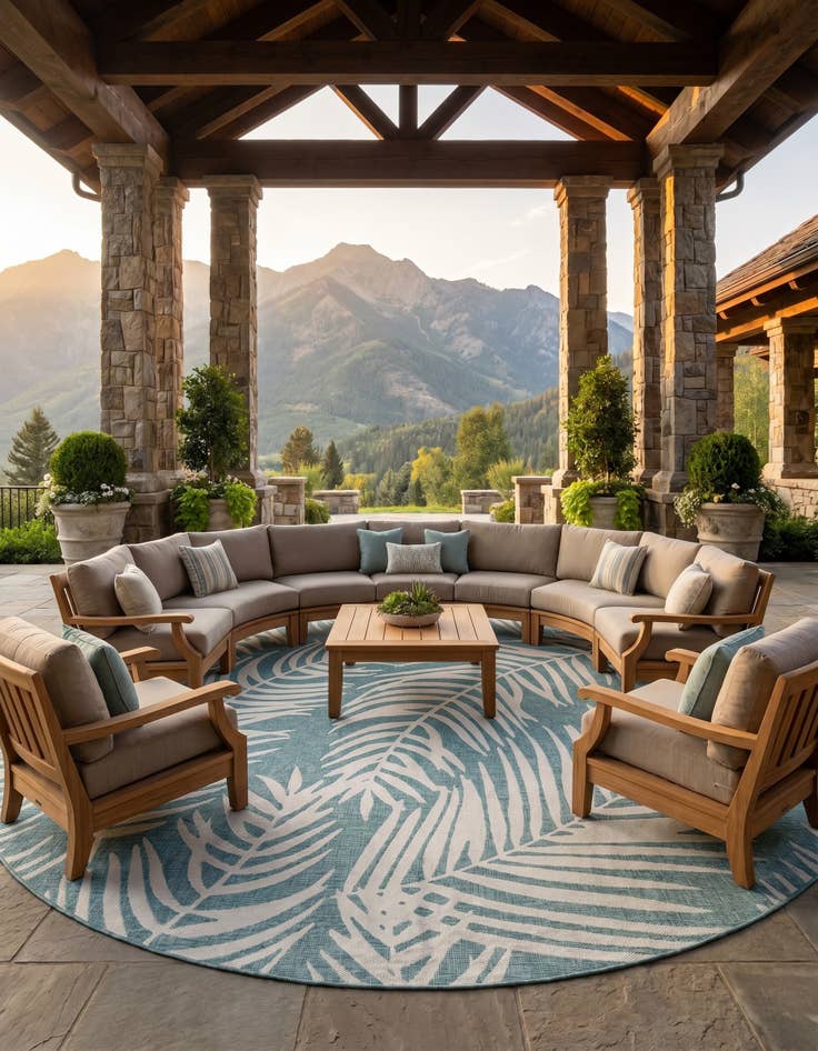 Detail image of 13' x 13' Easy-Clean Botanical Indoor / Outdoor Round Rug