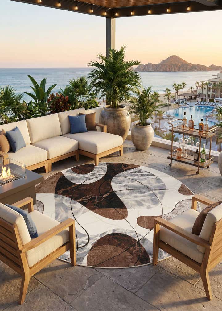 8' x 8' Easy-Clean Modern Indoor / Outdoor Round Rug