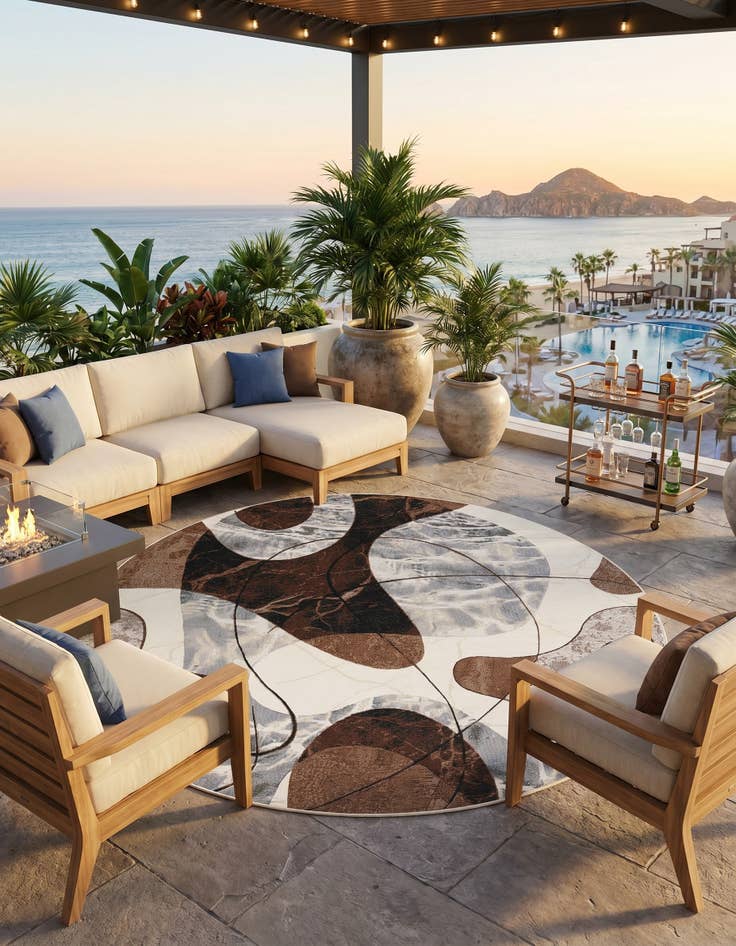 Detail image of 8' x 8' Easy-Clean Modern Indoor / Outdoor Round Rug