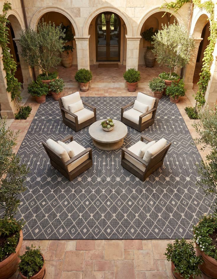 Detail image of 13' x 13' Easy-Clean Trellis Indoor / Outdoor Square Rug