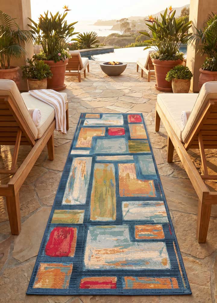 2' 7 x 7' Easy-Clean Modern Indoor / Outdoor Runner Rug