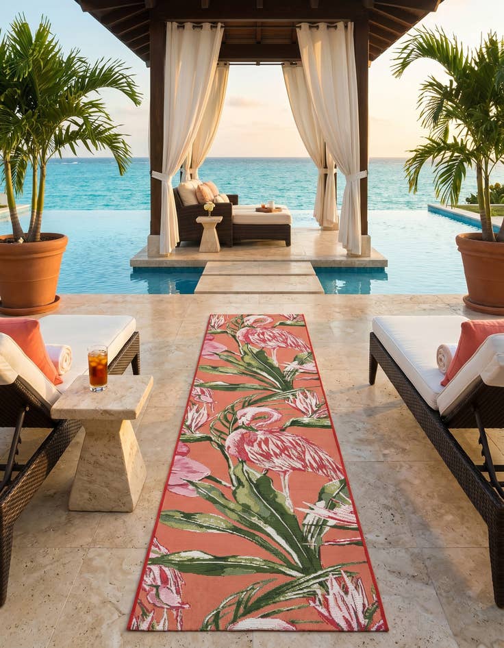 Detail image of 2' x 8' Easy-Clean Botanical Indoor / Outdoor Runner Rug