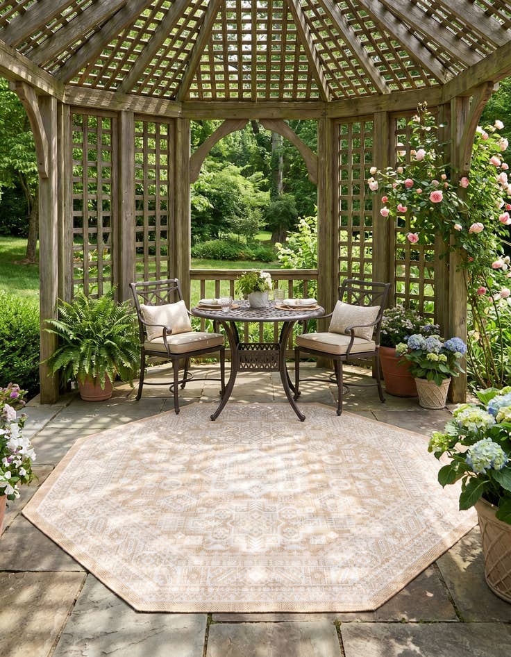 Detail image of 5' 3 x 5' 3 Easy-Clean Aztec Indoor / Outdoor Octagon Rug