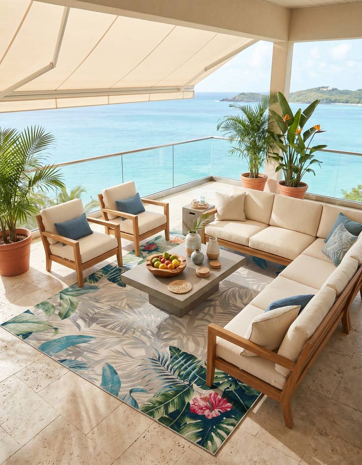 Detail image of 10' x 12' Easy-Clean Botanical Indoor / Outdoor Rug