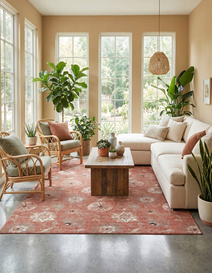 Detail image of 9' x 12' Easy-Clean Botanical Indoor / Outdoor Rug