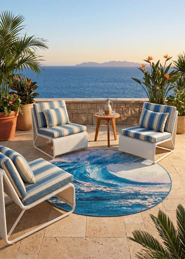 4' 1 x 4' 1 Easy-Clean Modern Indoor / Outdoor Round Rug