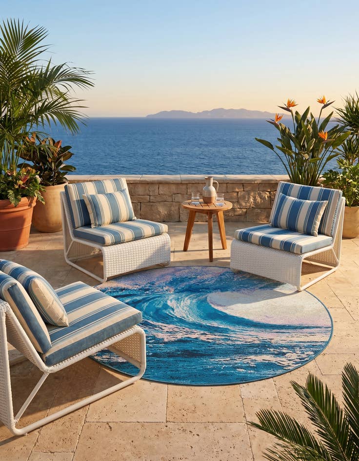 Detail image of 4' 1 x 4' 1 Easy-Clean Modern Indoor / Outdoor Round Rug