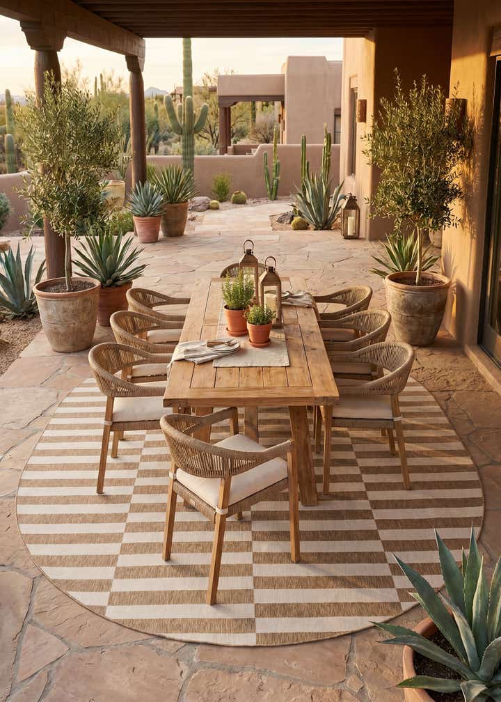 13' x 13' Easy-Clean Striped Indoor / Outdoor Round Rug