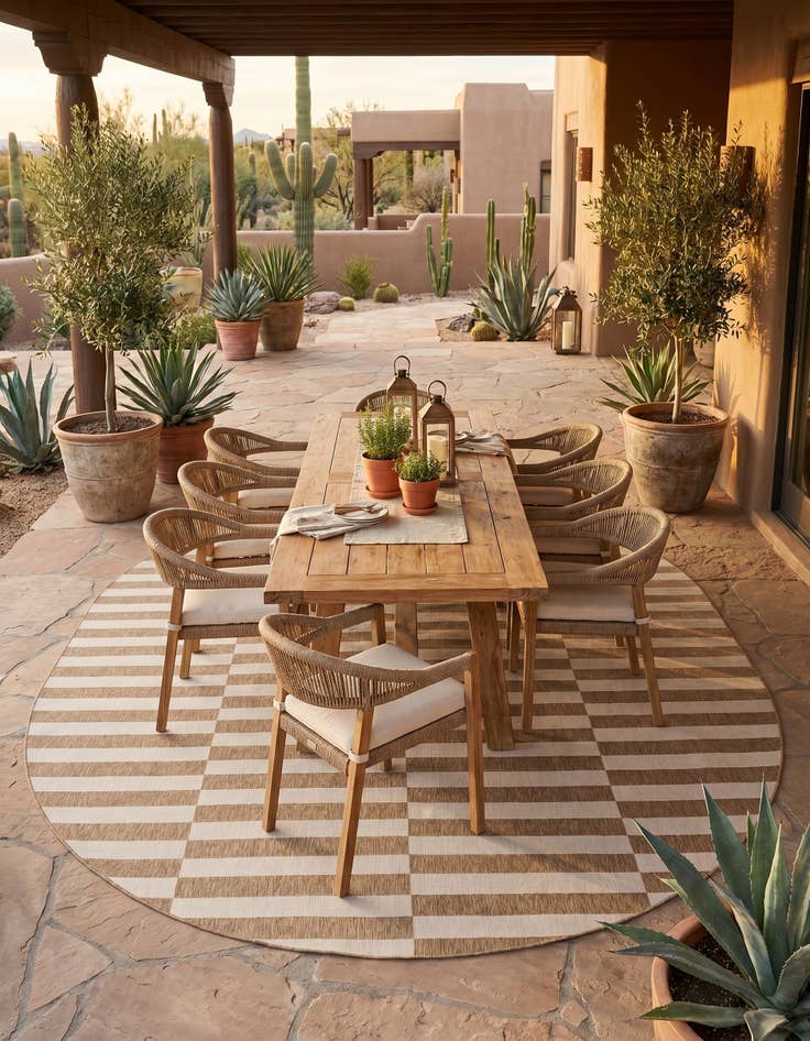 Detail image of 13' x 13' Easy-Clean Striped Indoor / Outdoor Round Rug
