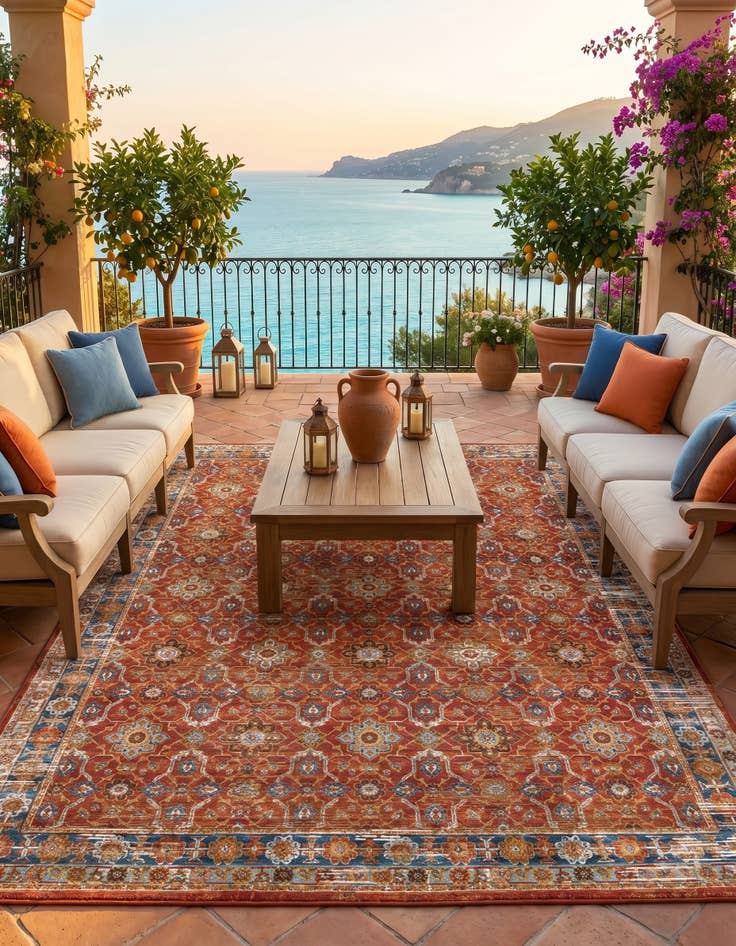 Detail image of 9' x 12' Easy-Clean Traditional Indoor / Outdoor Rug