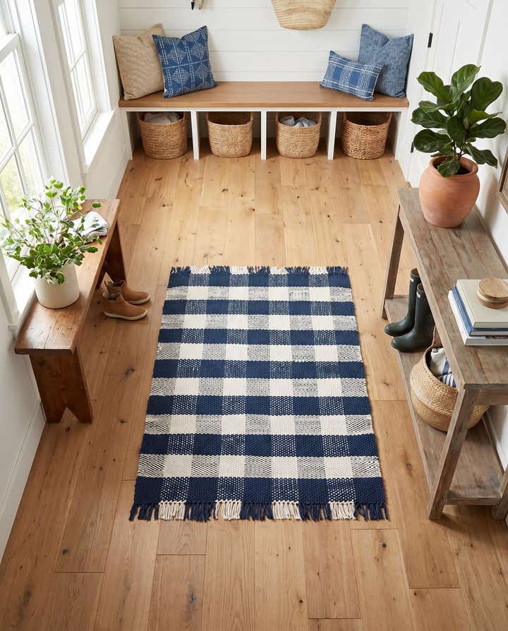 4' x 6' Easy-Clean Eco Plaid Washable Indoor / Outdoor Rug