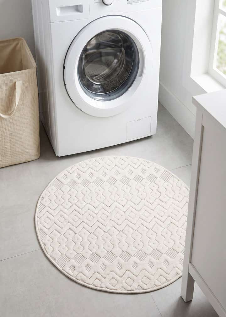 3' x 3' Easy-Clean Trellis Textured Indoor / Outdoor Round Rug