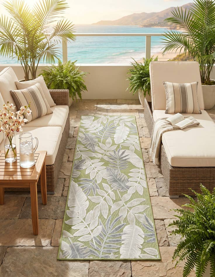 Detail image of 2' 2 x 6' Easy-Clean Botanical Indoor / Outdoor Runner Rug