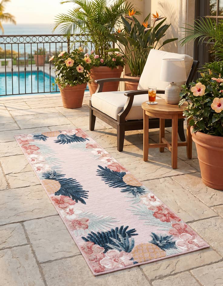 Detail image of 2' 2 x 6' Easy-Clean Botanical Indoor / Outdoor Runner Rug