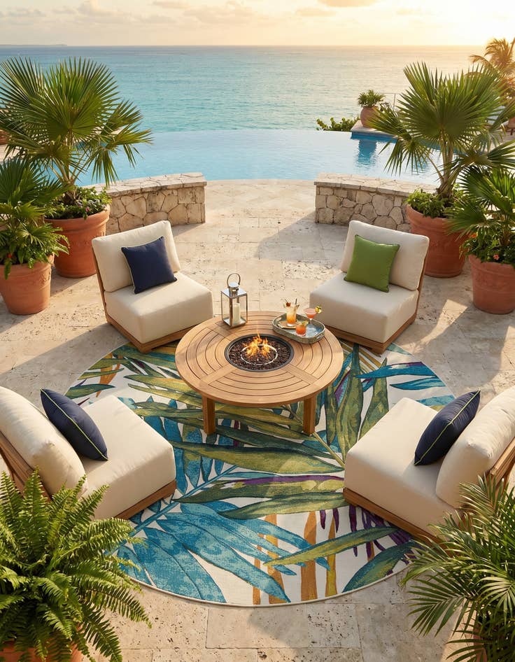 Detail image of 7' 10 x 7' 10 Easy-Clean Botanical Indoor / Outdoor Round Rug