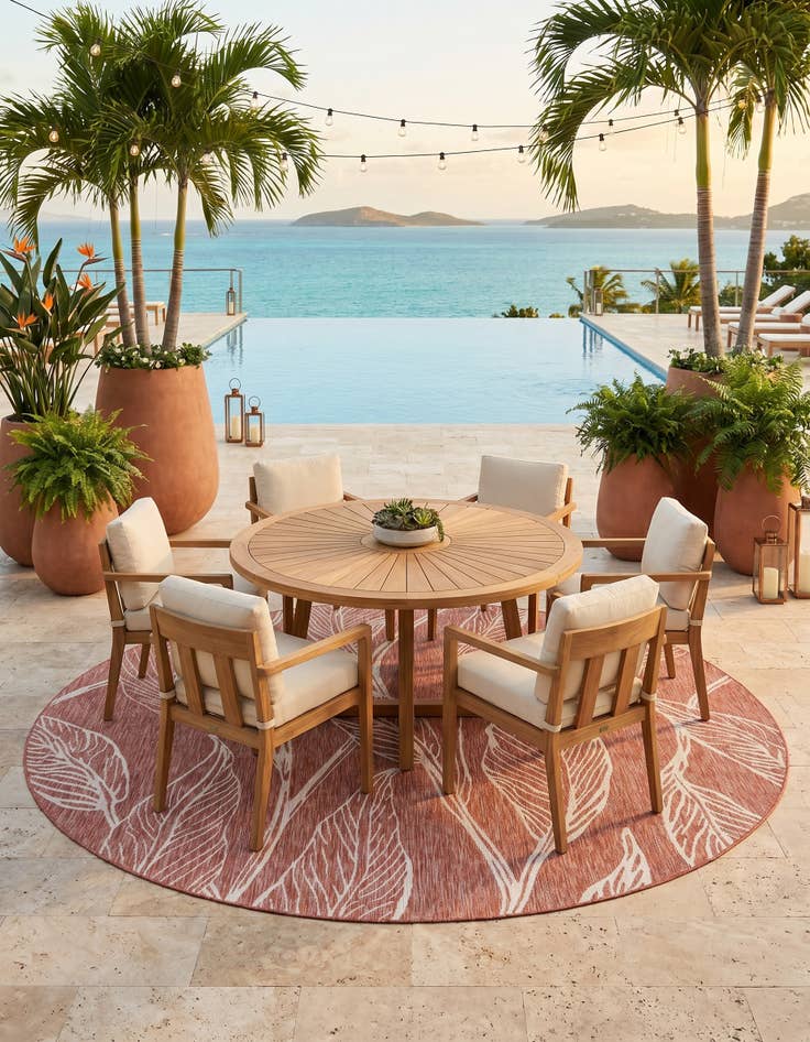 Detail image of 10' 8 x 10' 8 Easy-Clean Botanical Indoor / Outdoor Round Rug