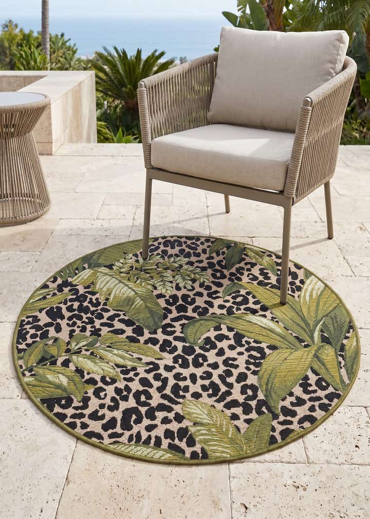 3' x 3' Easy-Clean Botanical Indoor / Outdoor Round Rug