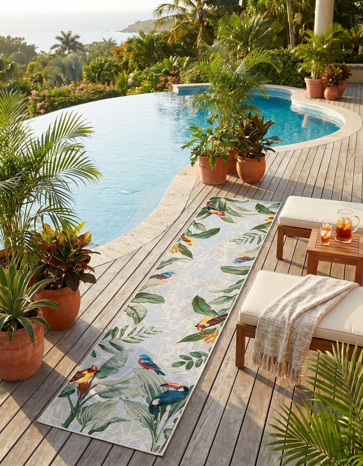 Detail image of 2' 7 x 12' Easy-Clean Botanical Indoor / Outdoor Runner Rug