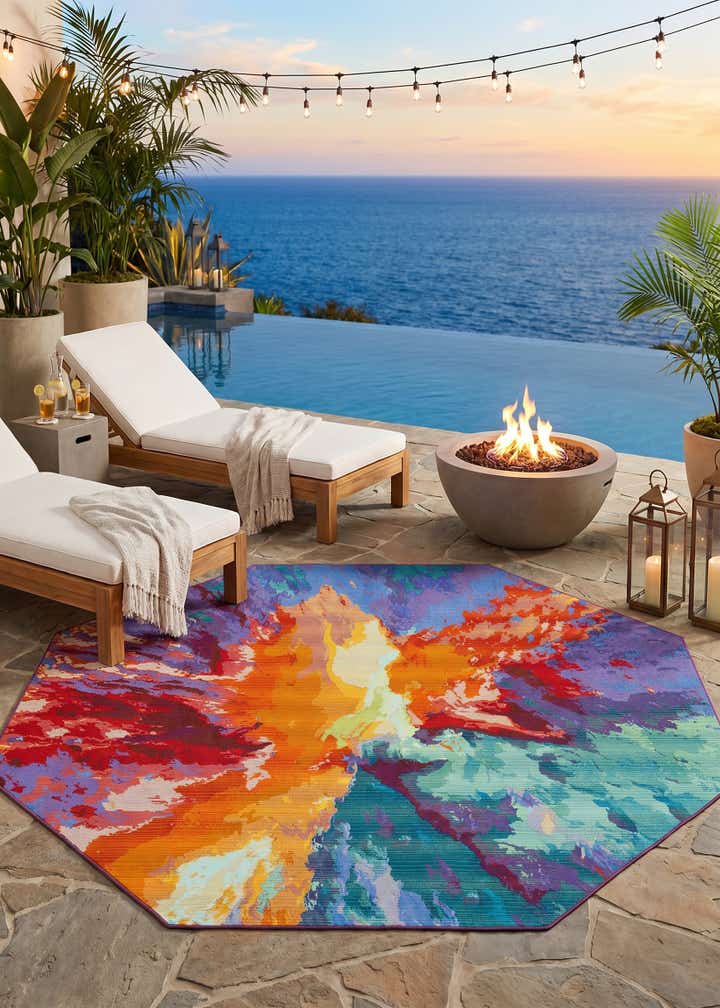 7' 10 x 7' 10 Easy-Clean Modern Indoor / Outdoor Octagon Rug