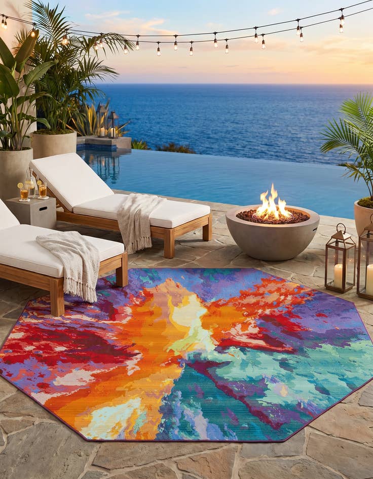 Detail image of 7' 10 x 7' 10 Easy-Clean Modern Indoor / Outdoor Octagon Rug