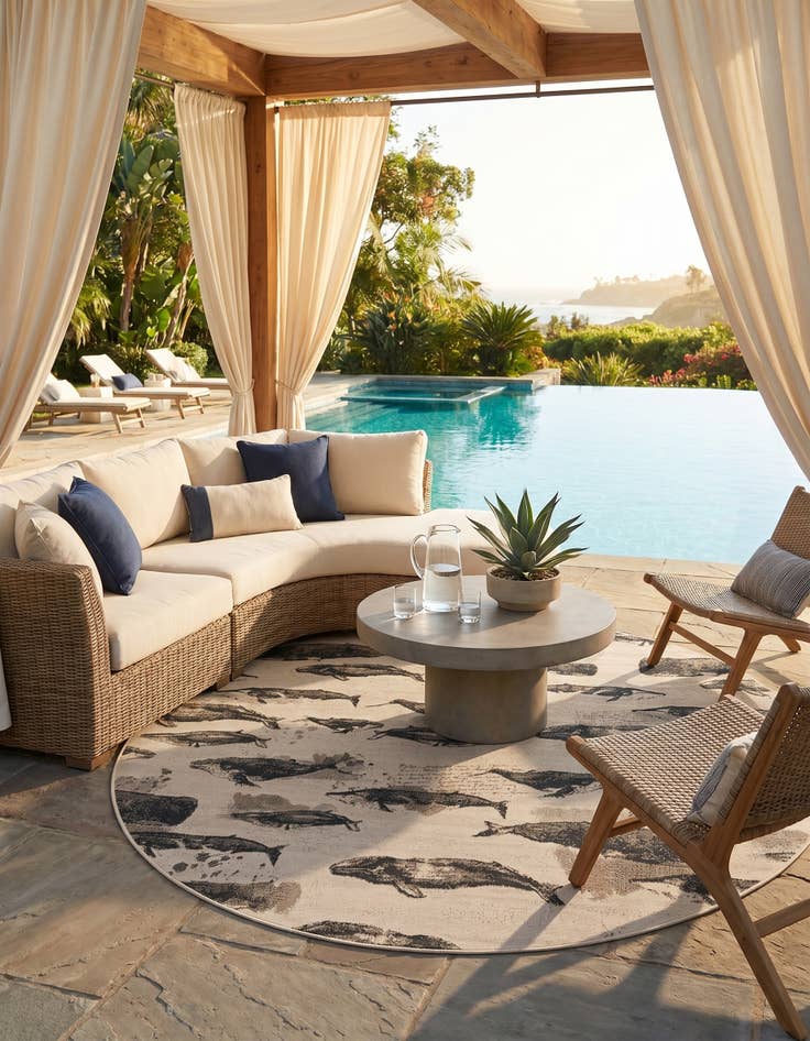 Detail image of 7' 10 x 7' 10 Easy-Clean Coastal Indoor / Outdoor Round Rug