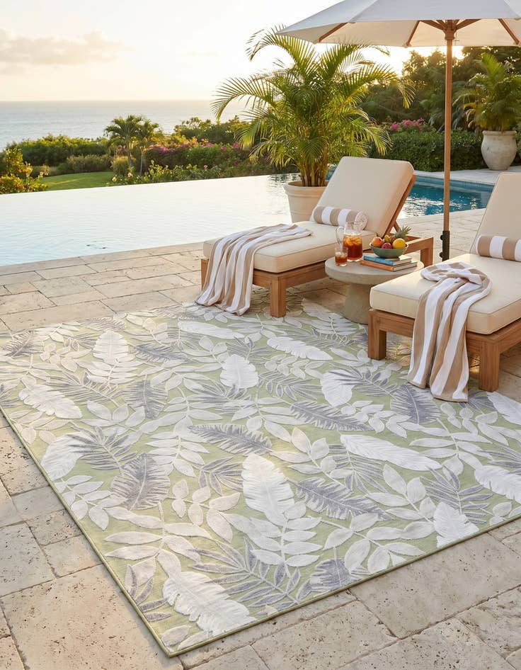 Detail image of 9' 9 x 12' Easy-Clean Botanical Indoor / Outdoor Rug