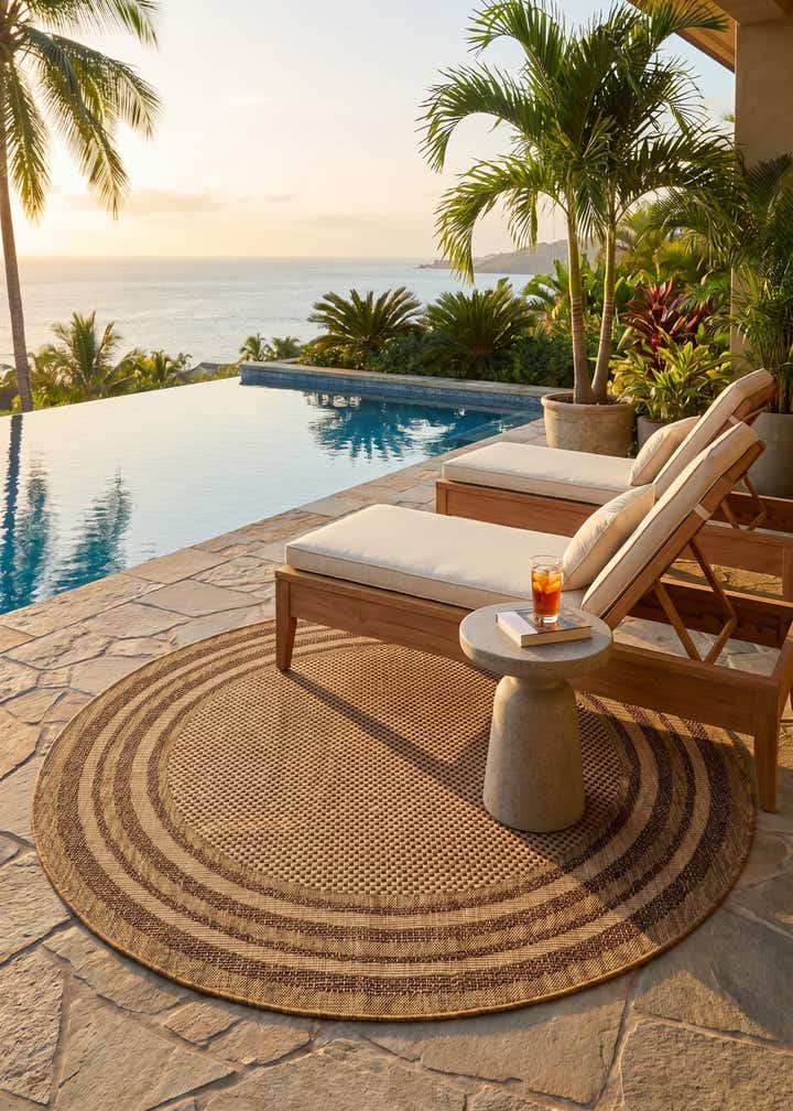 6' x 6' Easy-Clean Border Indoor / Outdoor Round Rug