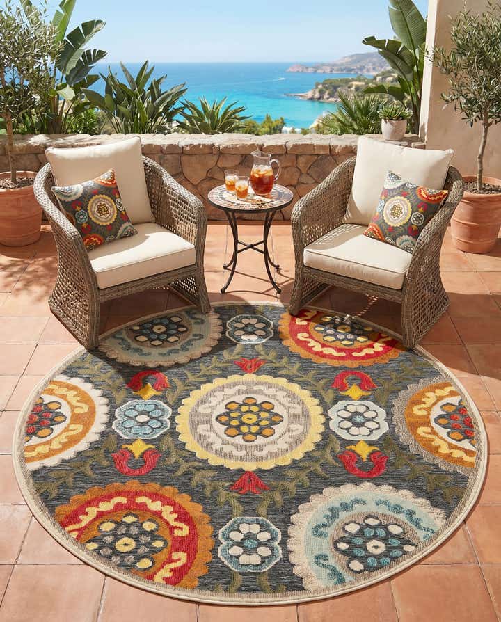 6' x 6' Easy-Clean Casablanca Indoor / Outdoor Round Rug