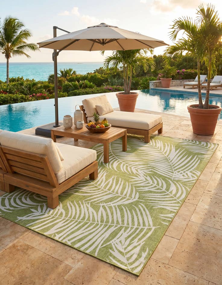 Detail image of 7' 10 x 11' Easy-Clean Botanical Indoor / Outdoor Rug