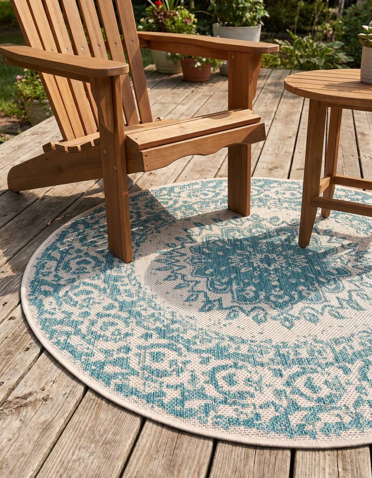 Detail image of 3' x 3' Easy-Clean Traditional Indoor / Outdoor Round Rug