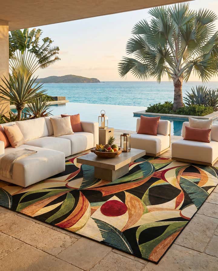 7' 10 x 7' 10 Easy-Clean Botanical Indoor / Outdoor Square Rug