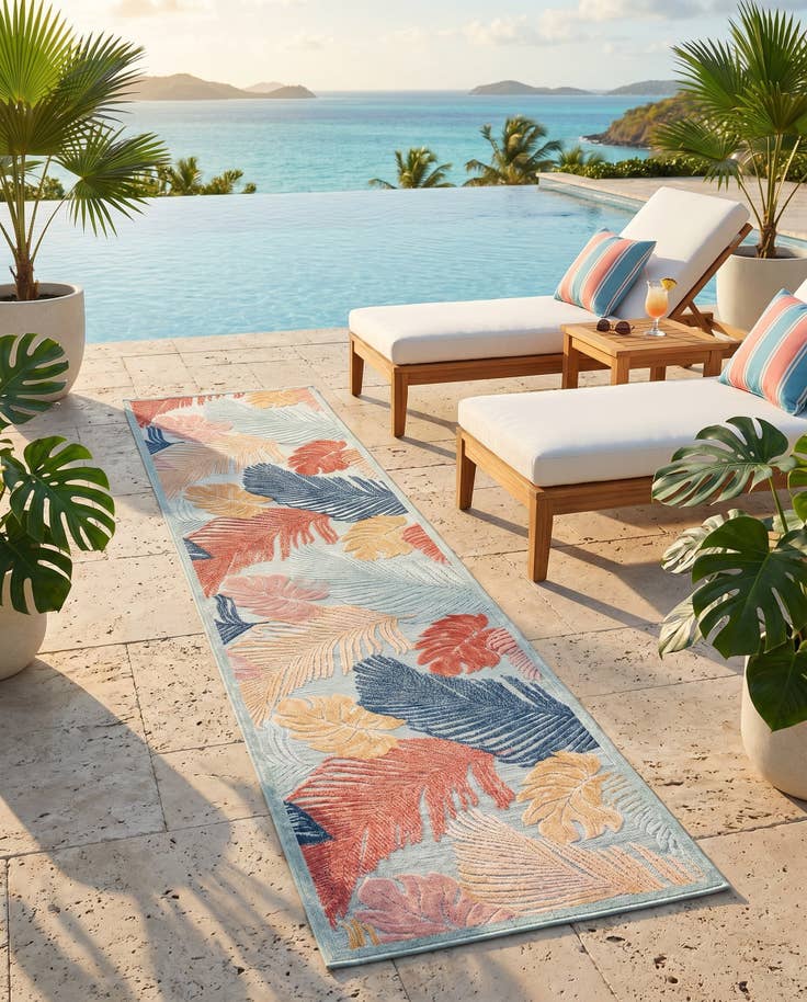 Detail image of 2' 7 x 12' Easy-Clean Botanical Indoor / Outdoor Runner Rug