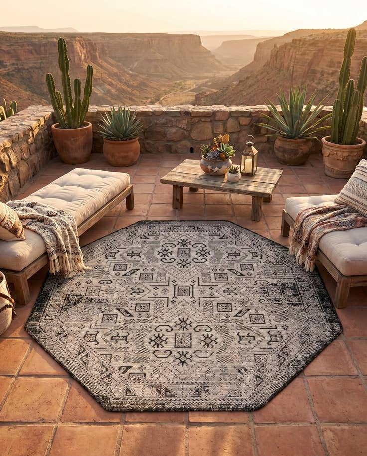 Detail image of 5' 3 x 5' 3 Easy-Clean Aztec Indoor / Outdoor Octagon Rug