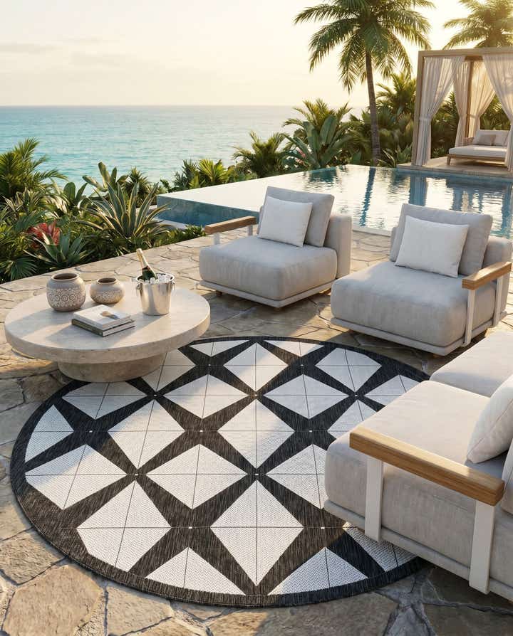 7' 10 x 7' 10 Easy-Clean Modern Indoor / Outdoor Round Rug