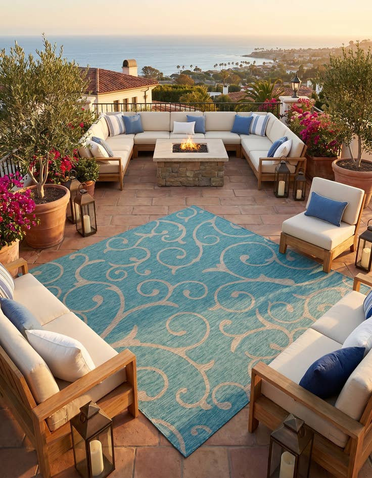 Detail image of 10' 8 x 10' 8 Easy-Clean Botanical Indoor / Outdoor Square Rug