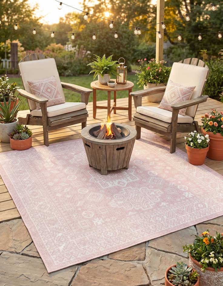 Detail image of 5' 3 x 5' 3 Easy-Clean Aztec Indoor / Outdoor Square Rug