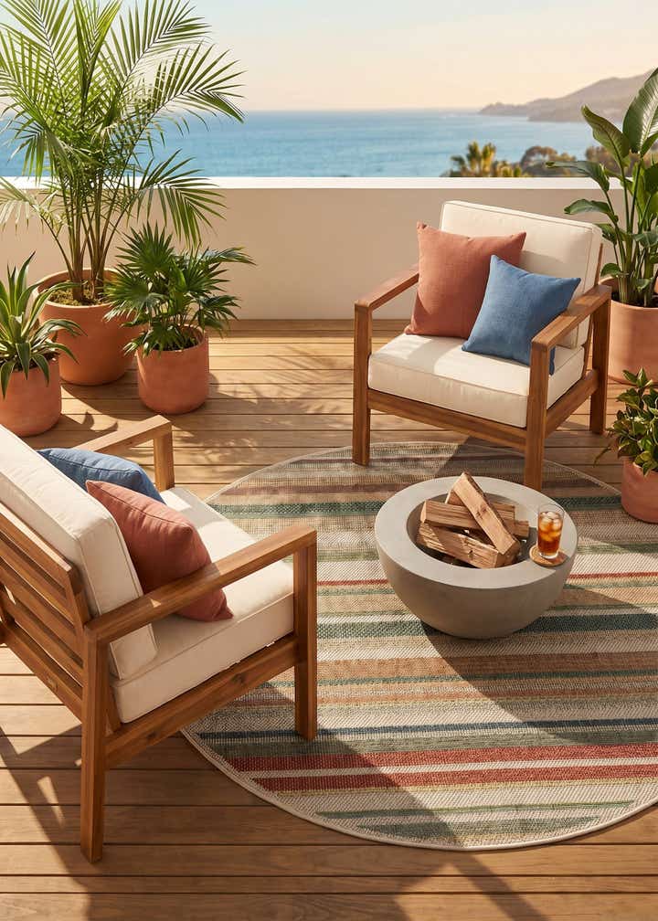 5' 3 x 5' 3 Easy-Clean Baja Indoor / Outdoor Round Rug